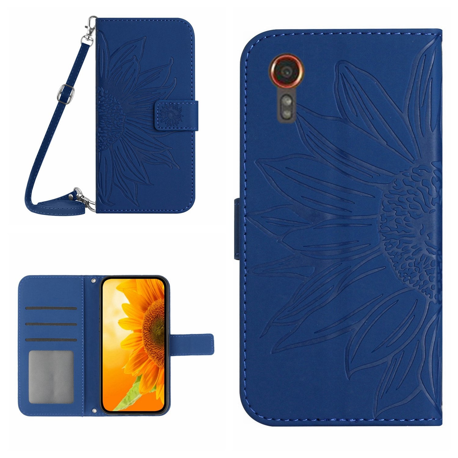 HT04 For Samsung Galaxy Xcover7 Leather Case with Shoulder Strap Wallet Phone Cover - Dark Blue HT04 For Samsung Galaxy Xcover7 Leather Case with Shoulder Strap Wallet Phone Cover - Dark Blue